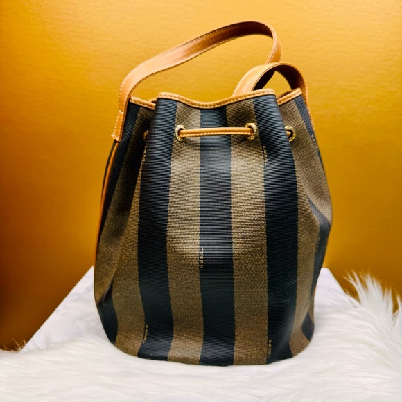 { Fendi } Vintage “Pequon” Brown & Black Crossbody Bucket Bag - Picture 5 of 15